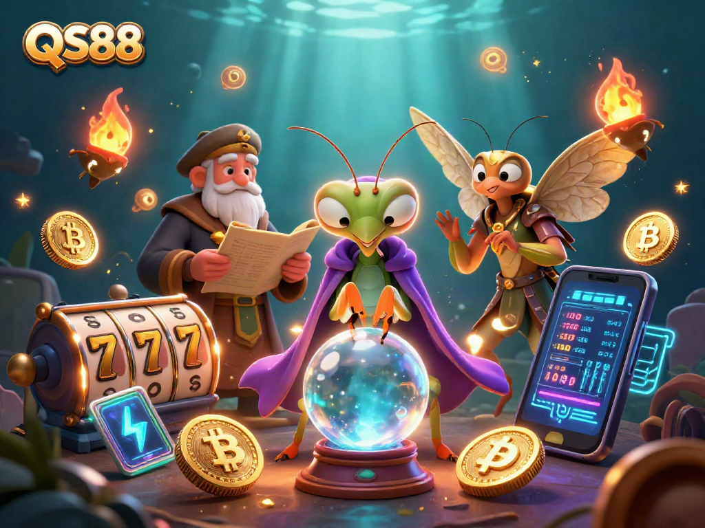 Experience thrilling slots with QS88's unique 3D casino illustration, capturing vibrant gameplay.
