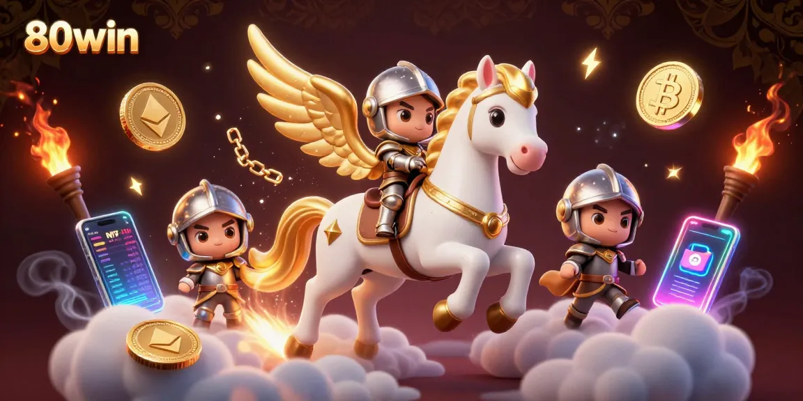 Experience the thrill of 80win with a vibrant 3D digital casino-themed illustration.