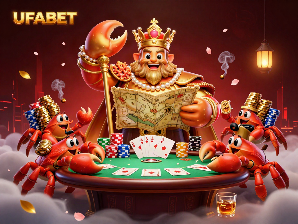 Experience the thrill of UFABET with lively 3D cartoon characters and vibrant poker elements.