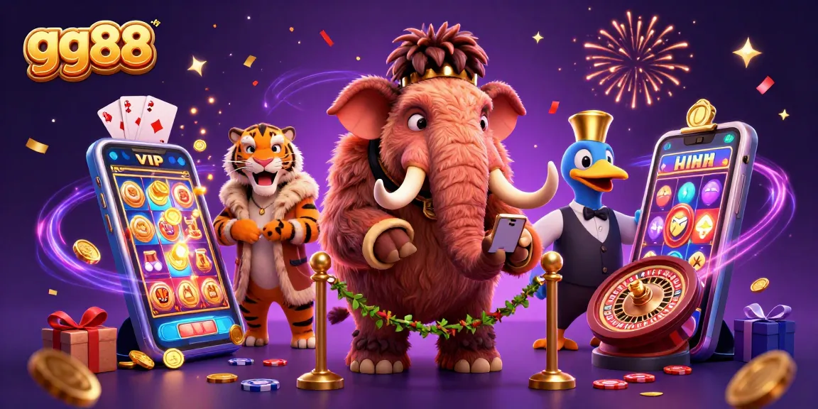 Engage with gg88 at a vibrant casino scene showcasing a woolly mammoth bouncer and gameplay excitement.