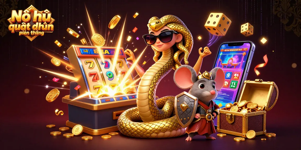 Nổ hũ quyết chiến tiền thưởng showcases vibrant characters and thrilling casino elements in an engaging 3D illustration.