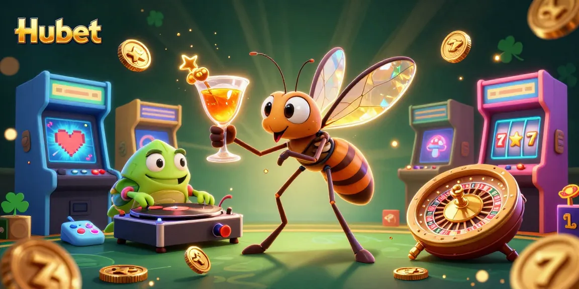Engage with Hubet's vibrant casino world featuring a quirky frozen mosquito mascot and a trilobite DJ.