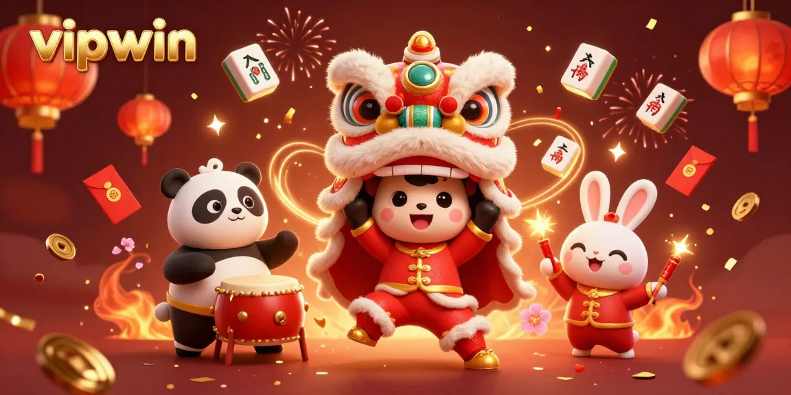 Experience vipwin’s vibrant casino atmosphere featuring lively lion dance and festive elements.