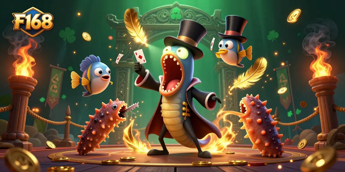 Experience F168's thrilling card tricks with magical sea creatures in a vibrant casino scene.