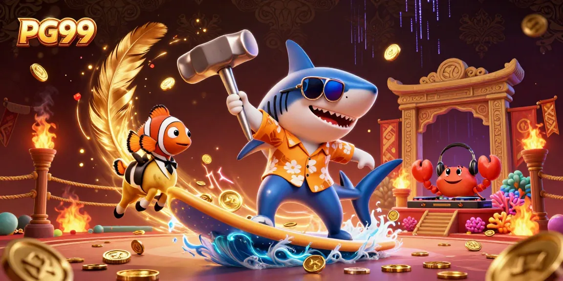 Experience thrilling PG99 betting action with vibrant characters on a wave of gold coins.