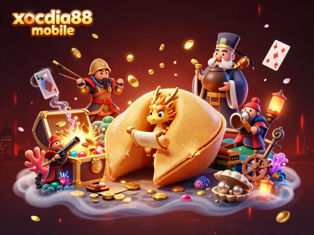 Discover winning strategies with xocdia88 mobile using a vibrant 3D casino-themed illustration.