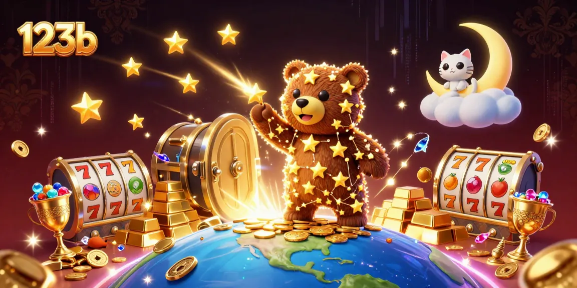 Experience thrilling wins with 123b in a vibrant 3D casino scene full of treasure.