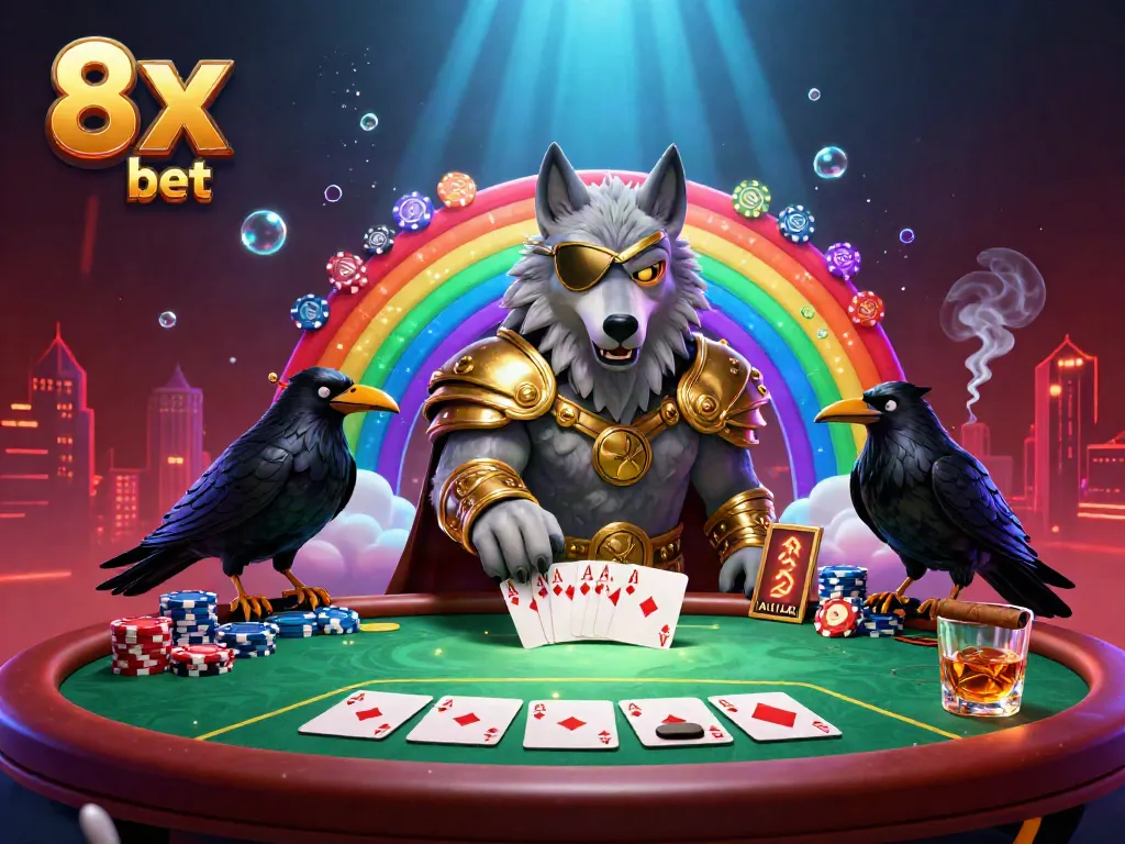 Experience thrilling gameplay visuals with 8x bet featuring Norse mythology characters amidst vibrant casino elements.