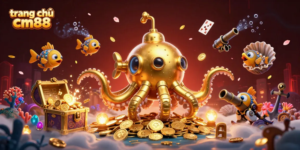 Experience the excitement at trang chủ cm88 with a vibrant underwater casino scene featuring a unique kraken submarine.