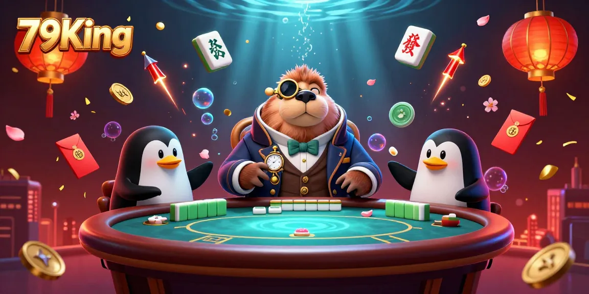 Experience the excitement at 79King with a vibrant underwater poker scene featuring cartoon characters and dynamic gambling elements.