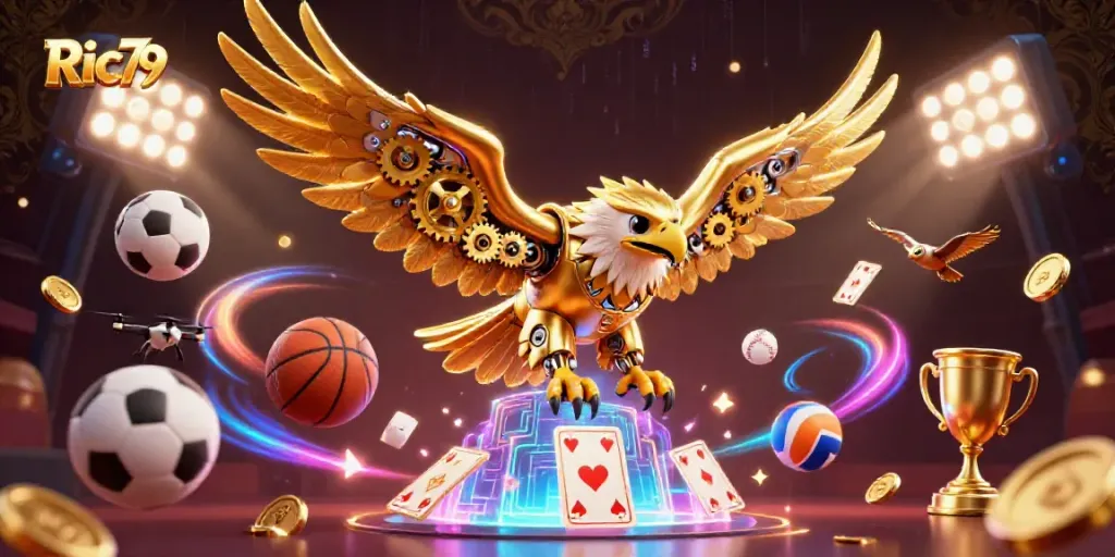 Engage in thrilling gaming with Ric79's vibrant 3D casino scene featuring dynamic sports elements.