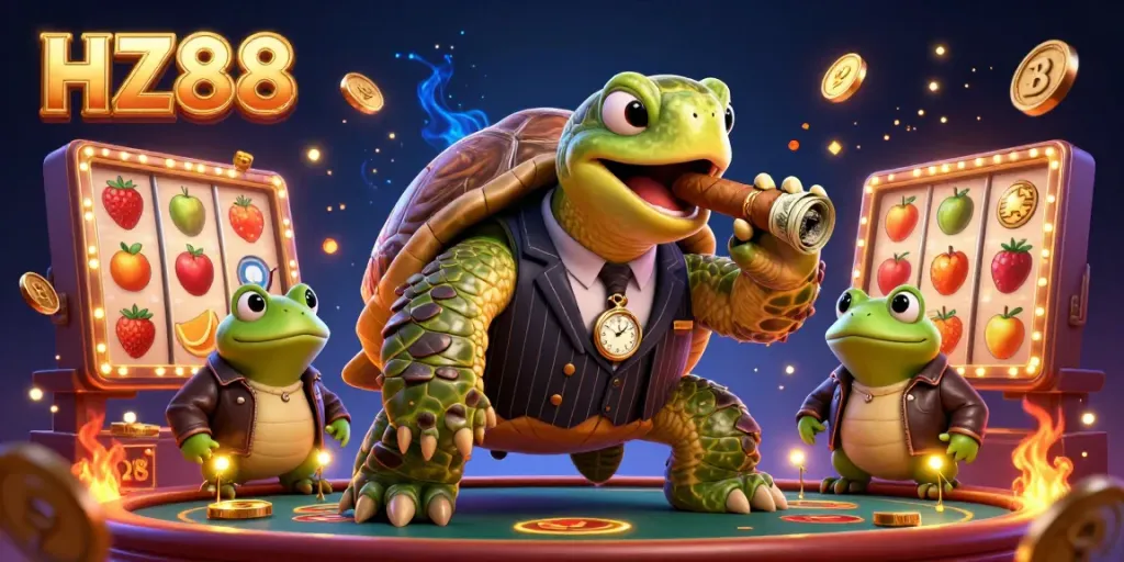 Experience HZ88 with exciting casino action featuring a massive turtle mobster gaming scene.