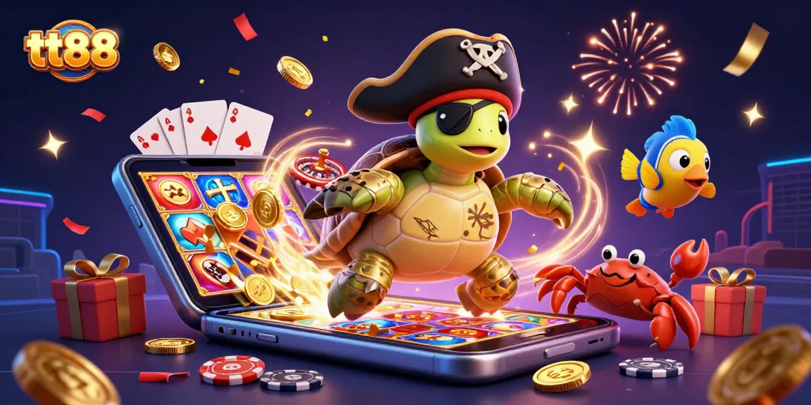 Experience the thrill of tt88 with a vibrant 3D casino scene featuring unique characters and dynamic gaming elements.