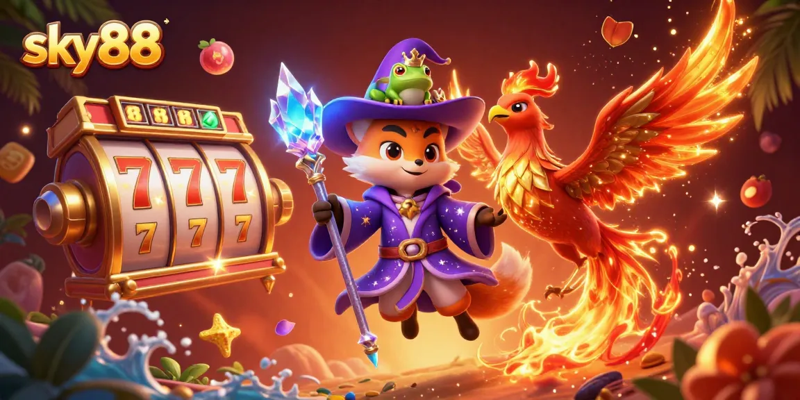 Sky88 offers an exciting illustration of vibrant slot gaming experiences with unique characters and elements.