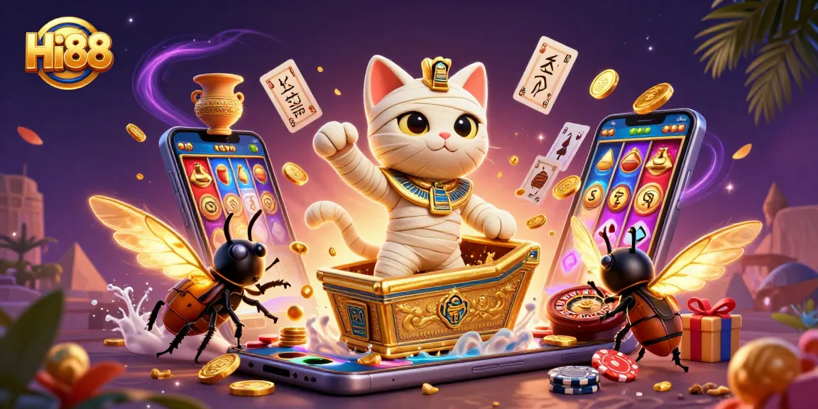 Win big with Hi88 in a vibrant online casino scene featuring Egyptian-themed gaming elements.