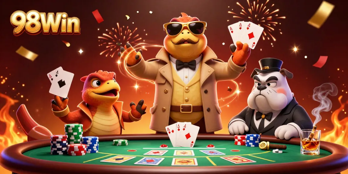 Experience exciting gaming at 98Win with three raptors in disguise trying to enter a VIP casino lounge.