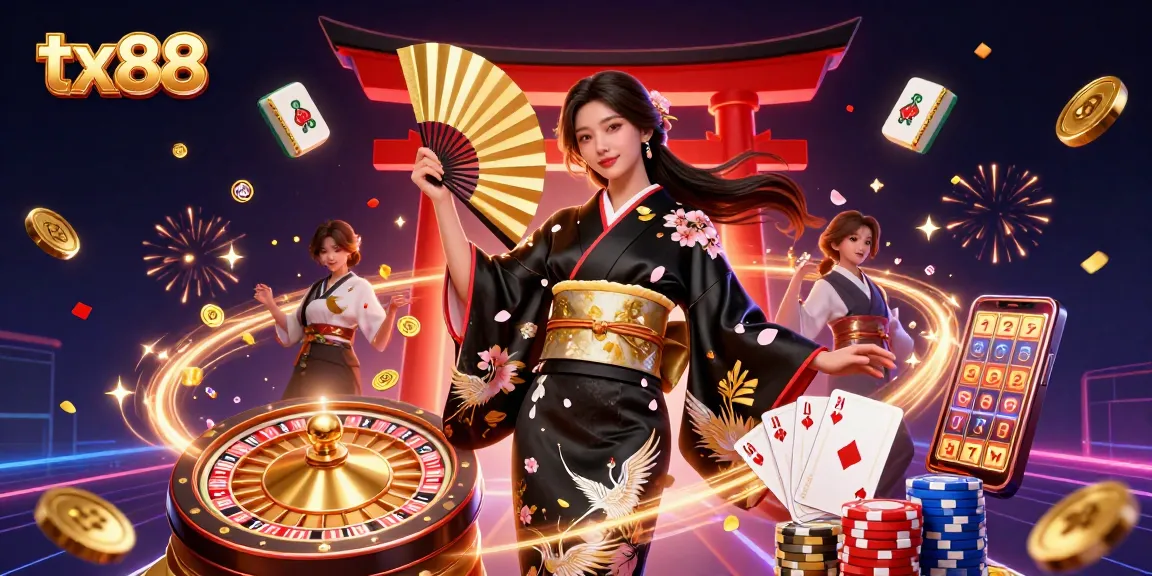 Experience excitement with tx88 through a vibrant casino scene featuring elegant game elements.