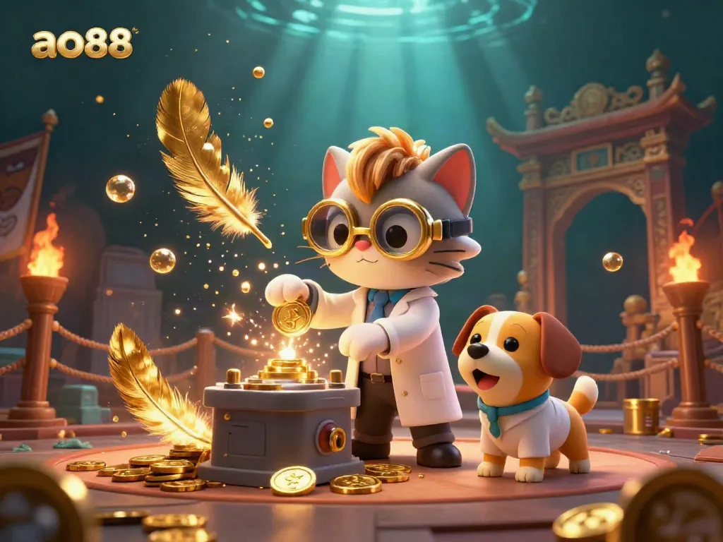 Experience the vibrant 3D gaming scene at ao88 with playful characters and exciting elements.