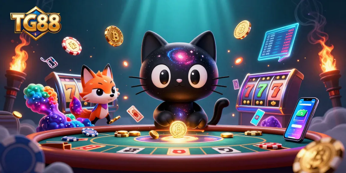 Engage with TG88's vibrant cosmic gambling scene featuring interactive characters and rich gaming elements.