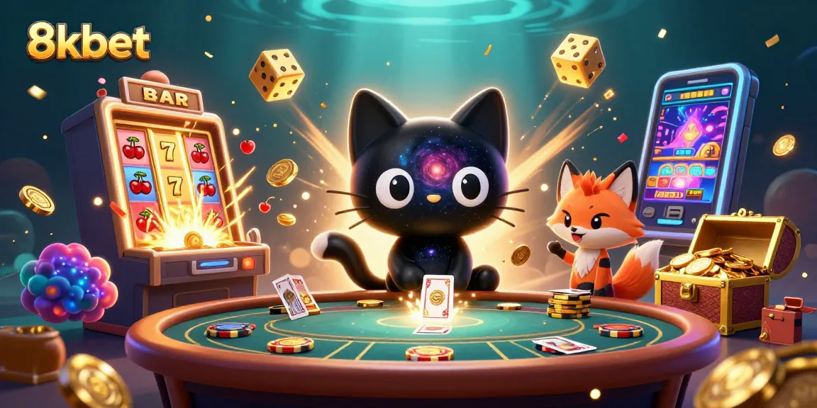 Experience the excitement of 8kbet with a colorful cosmic casino scene bursting with energy.