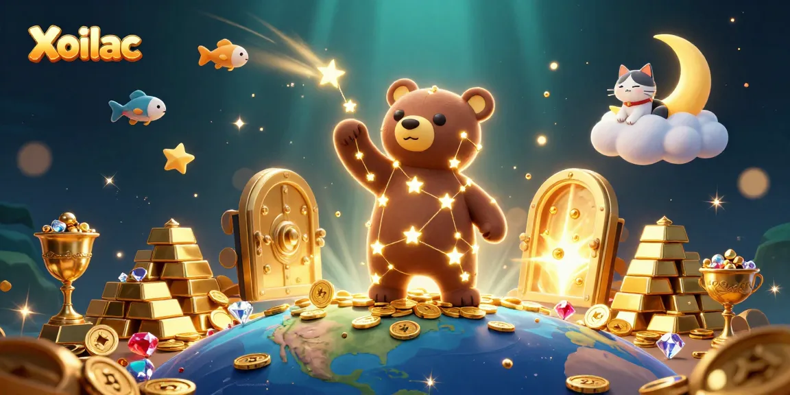 Xoilac players engage with thrilling casino adventures under a cosmic spectacle of stars and treasures.