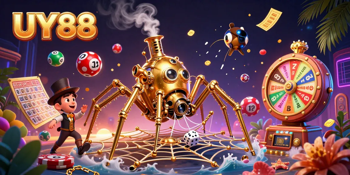 Experience thrilling gameplay with UY88 amidst vibrant lottery balls and gaming elements.