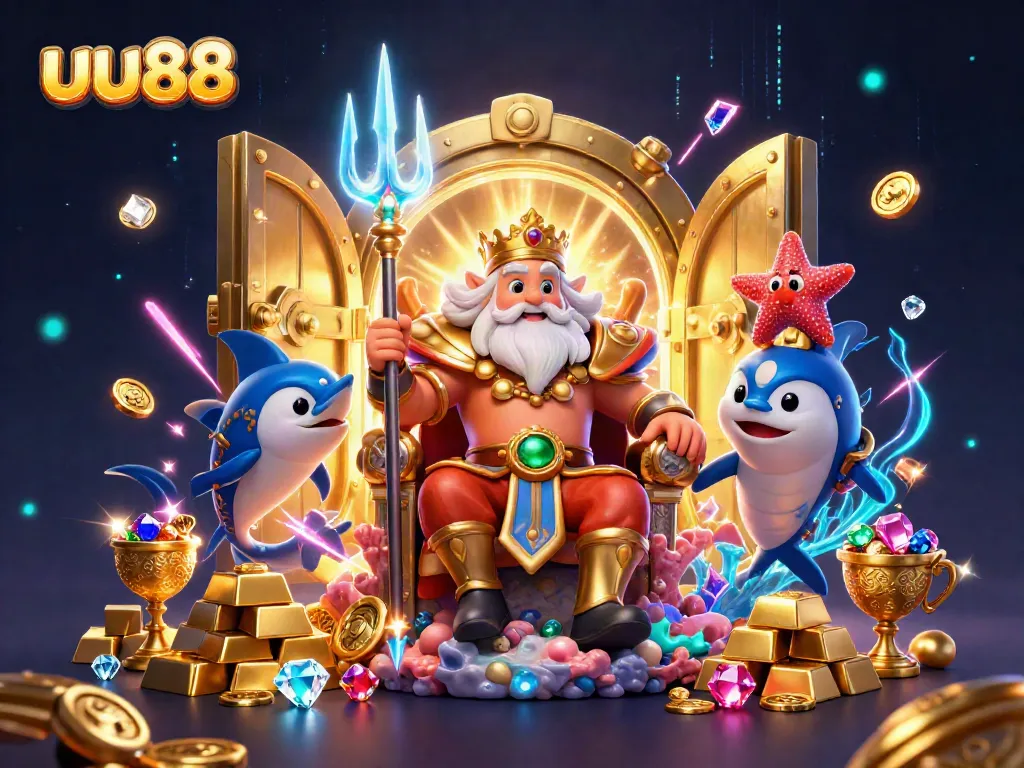 Experience thrilling moments at uu88 with Neptune and treasures in a vibrant 3D casino scene.
