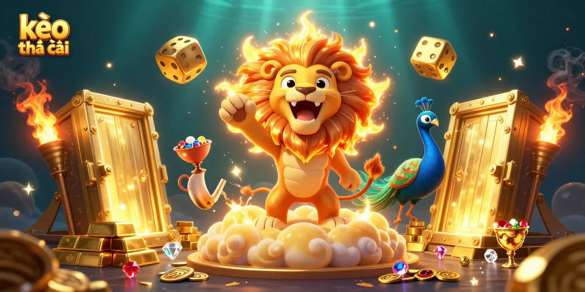 Experience stunning odds with kèo nhà cái in a vibrant 3D casino scene showcasing roaring lion and golden elements.